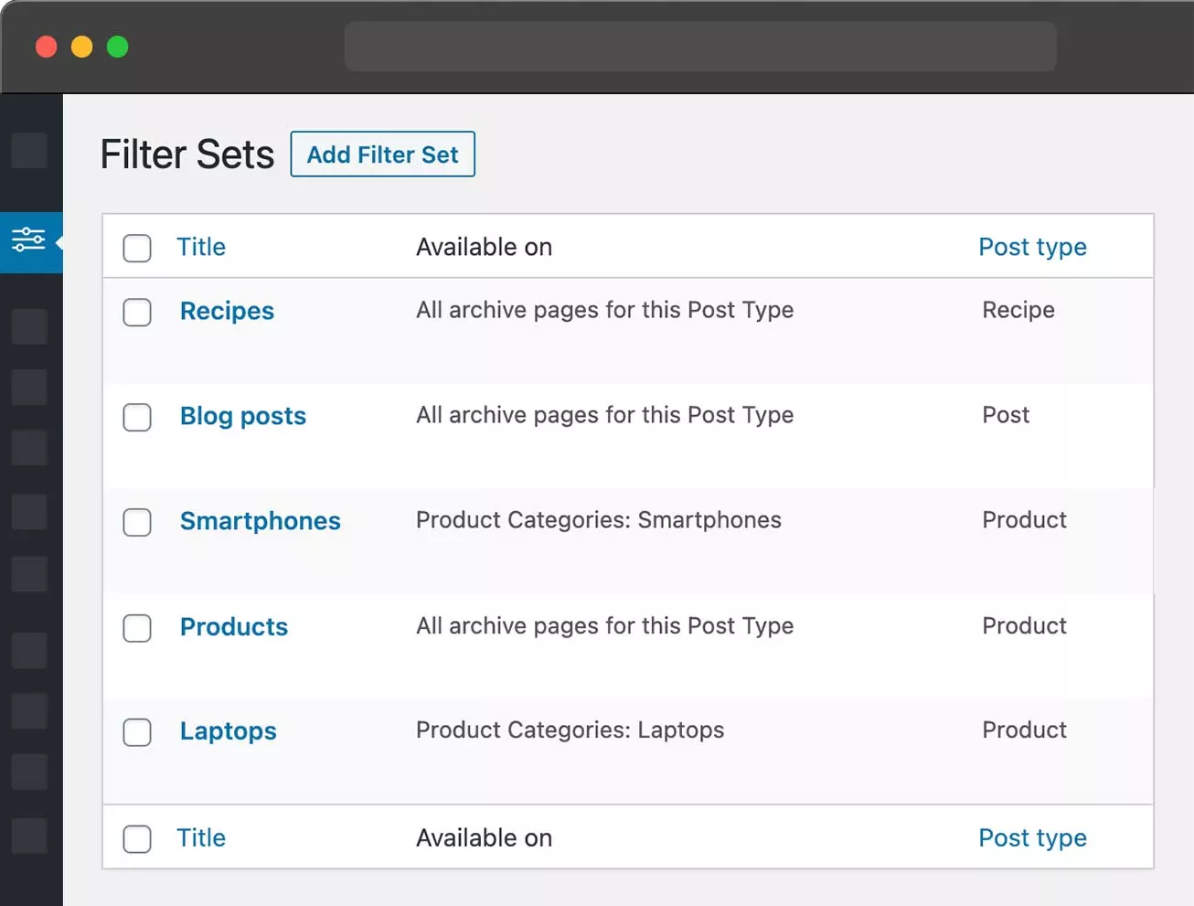 Create Individual Filter Sets